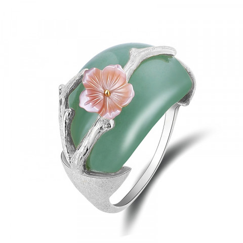 Silver Plum Flower big stone ring design for women